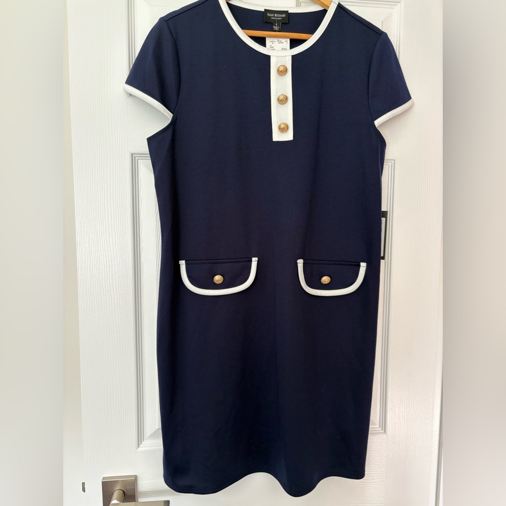 Isaac Mizrahi Navy Shift Dress with White Trim